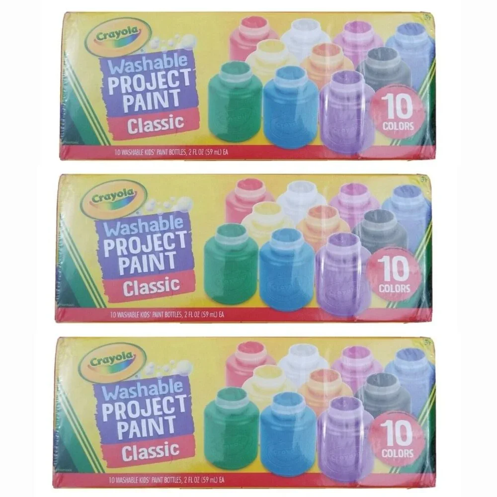 3x Crayola Washable Kids Paint Set, 10 Count, Assorted Classic Colors, 2 oz Each